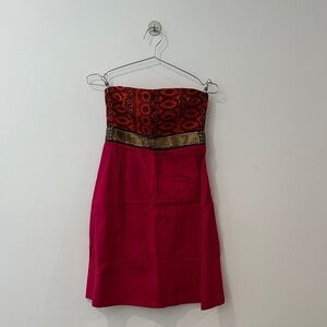 Anthropologie Pink and Orange Strapless Dress